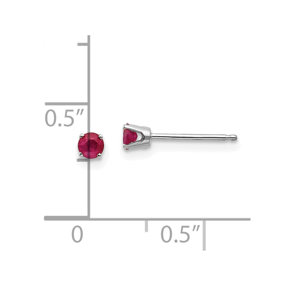 14k White Gold 3mm Round July/Ruby Stud Earrings