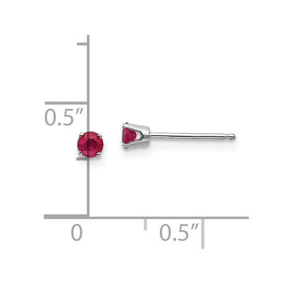 14k White Gold 3mm Round July/Ruby Stud Earrings