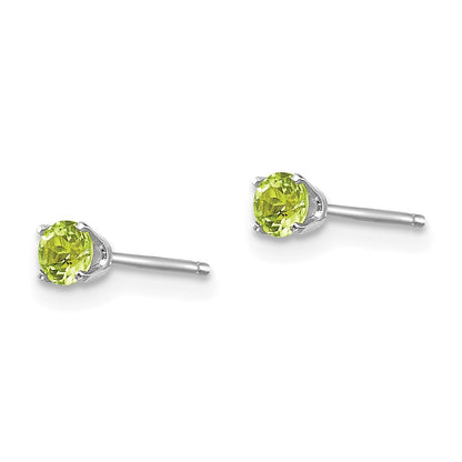 14k White Gold 3mm Round August/Peridot Stud Earrings