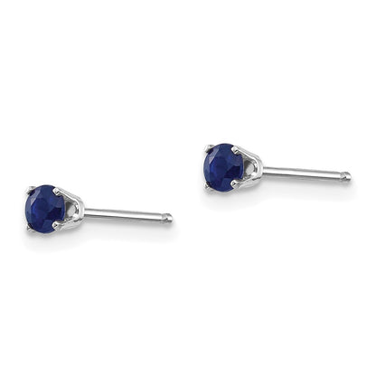 14k White Gold 3mm Round September/Sapphire Stud Earrings