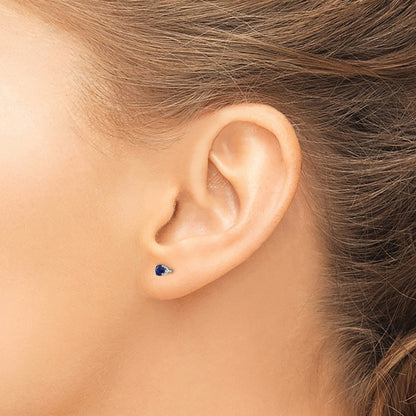 14k White Gold 3mm Round September/Sapphire Stud Earrings