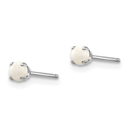 14k White Gold 3mm Round October/Opal Stud Earrings