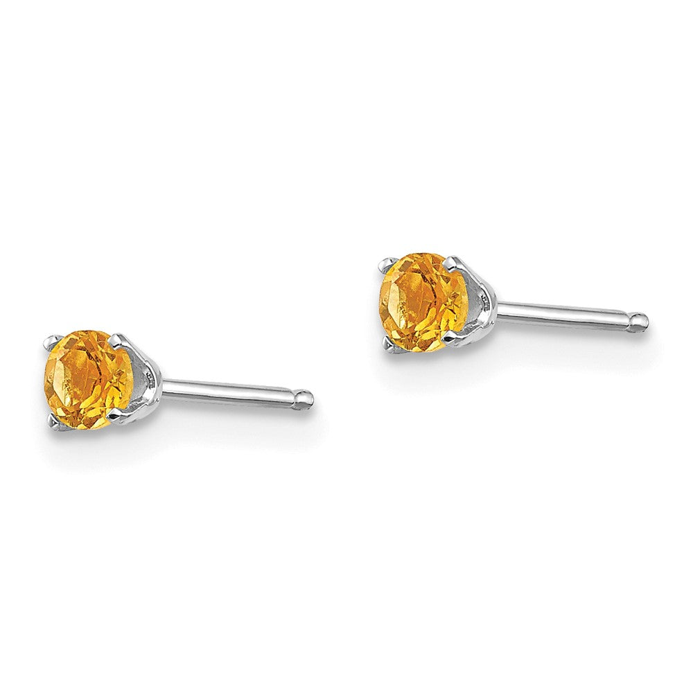 14k White Gold 3mm Round November/Citrine Stud Earrings