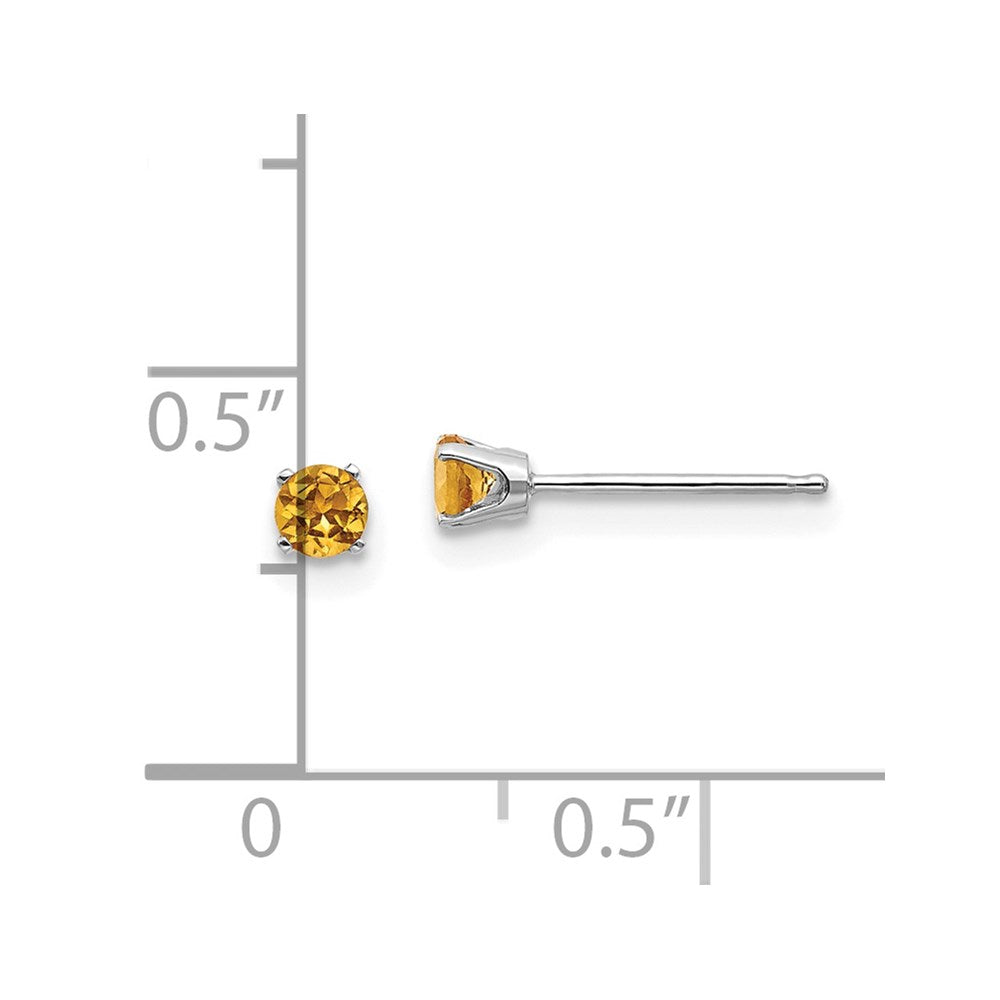 14k White Gold 3mm Round November/Citrine Stud Earrings