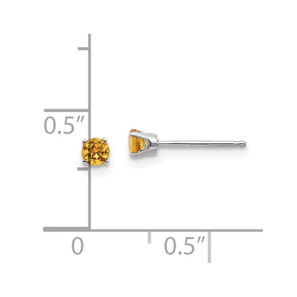 14k White Gold 3mm Round November/Citrine Stud Earrings