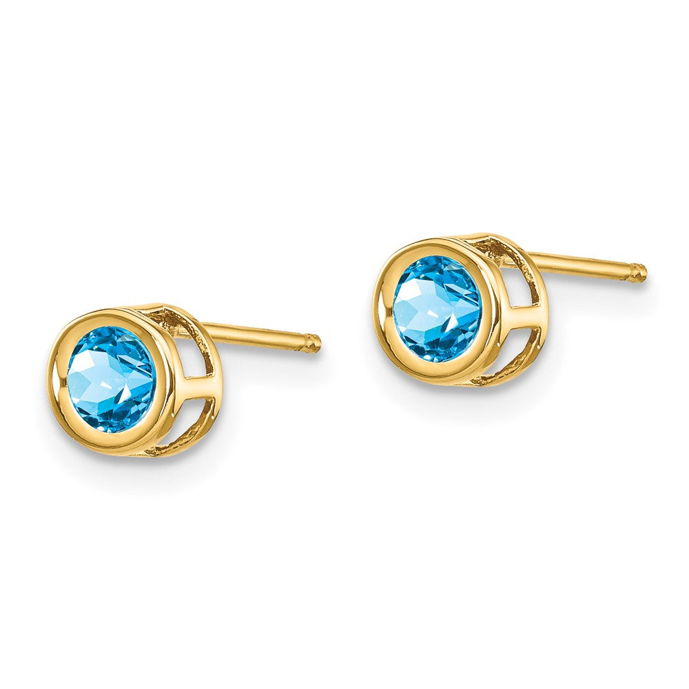 14k 4mm Round Bezel December/Blue Topaz Post Earrings