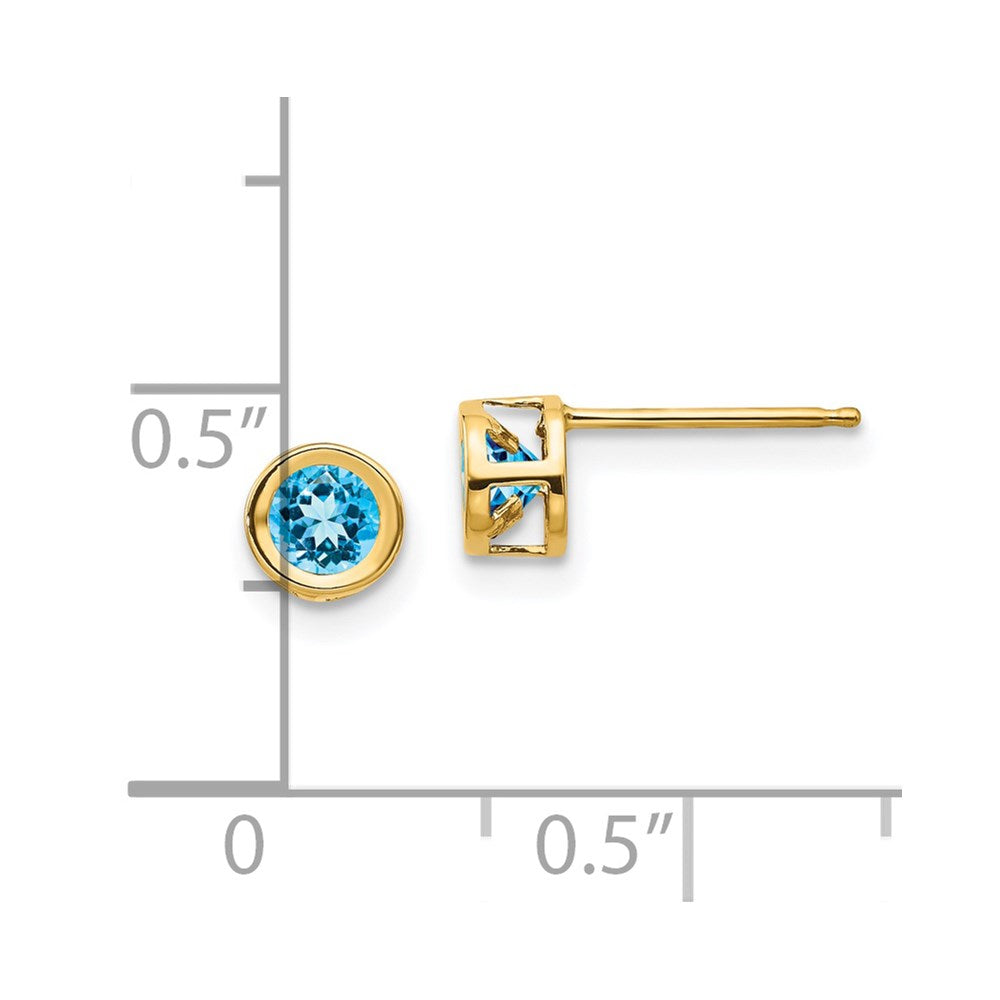 14k 4mm Round Bezel December/Blue Topaz Post Earrings