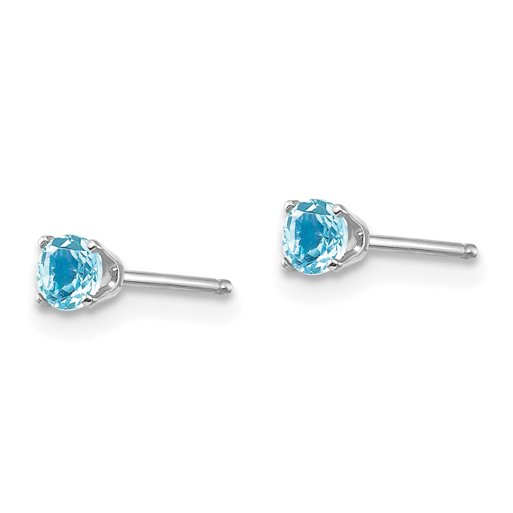 14k White Gold 3mm Round December/Blue Topaz Stud Earrings