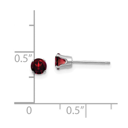 14k White Gold 4mm Round January/Garnet Stud Earrings