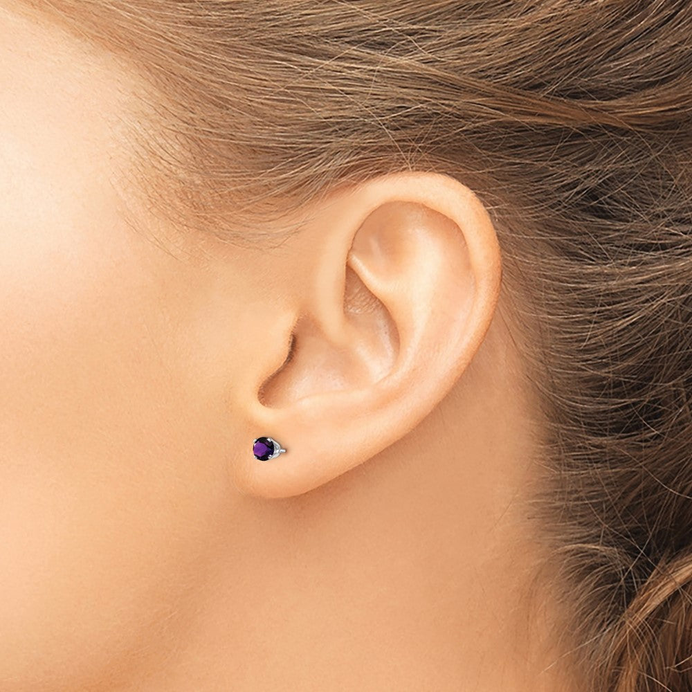 14k White Gold 4mm Round February/Amethyst Stud Earrings