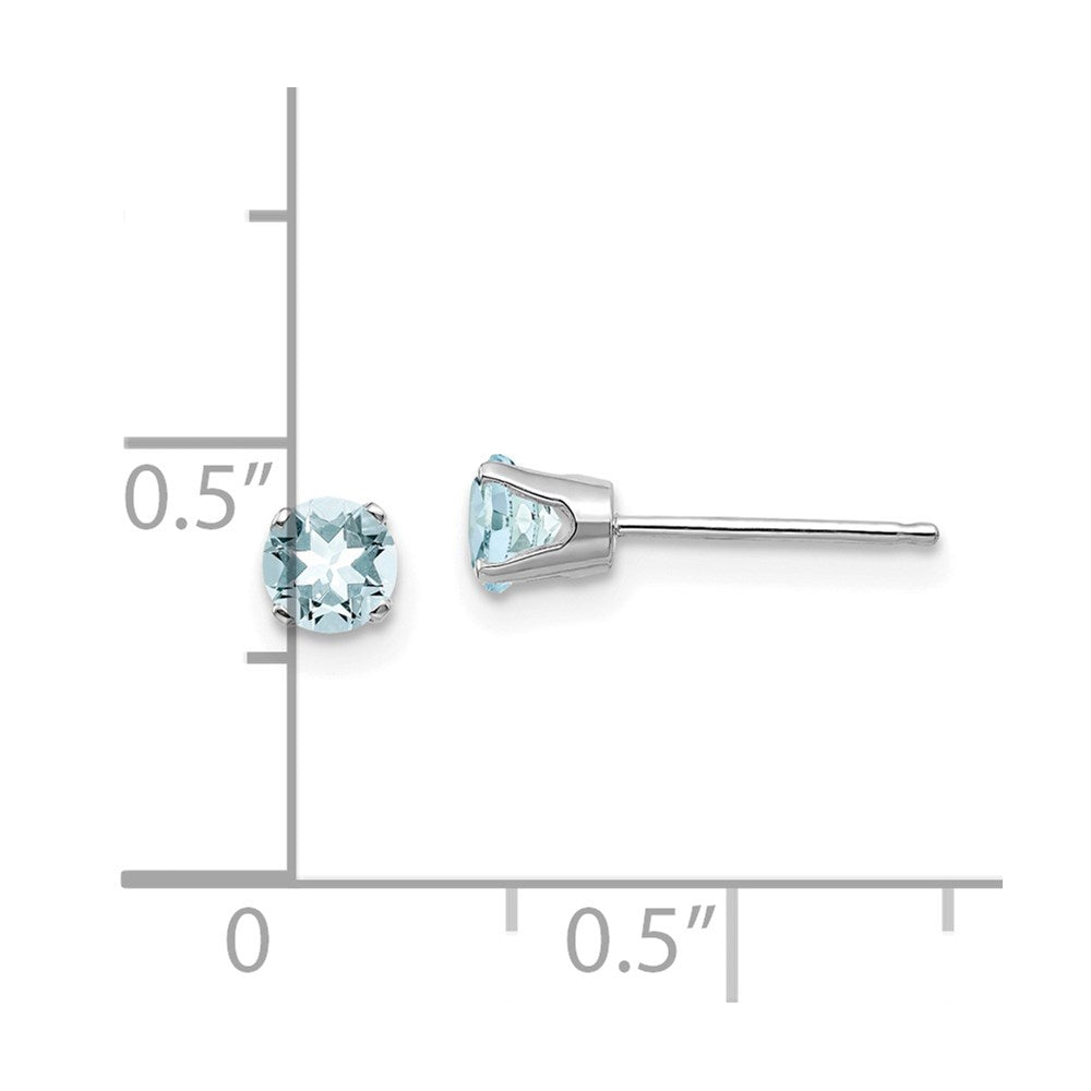 14k White Gold 4mm Round March/Aquamarine Stud Earrings