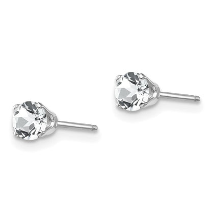 14k White Gold 4mm Round April/White Topaz Stud Earrings