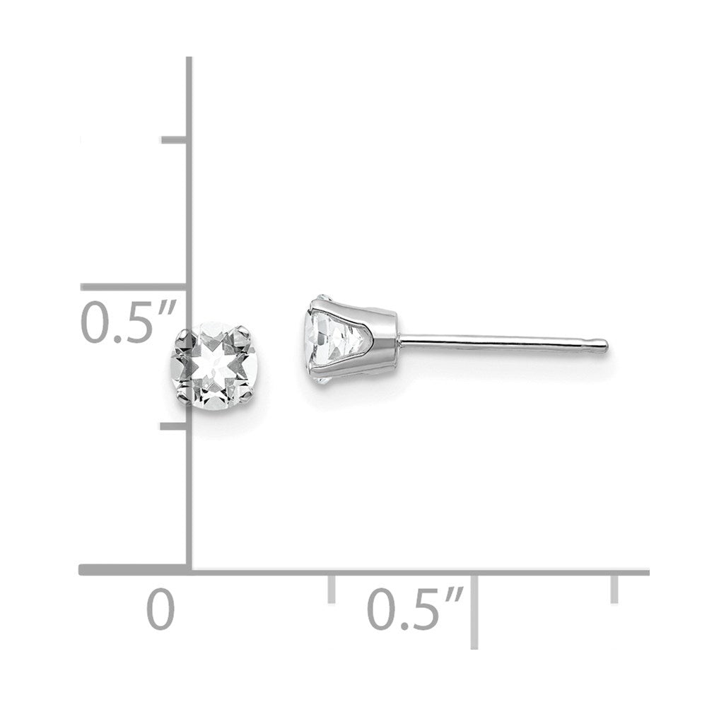 14k White Gold 4mm Round April/White Topaz Stud Earrings