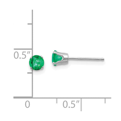 14k White Gold 4mm Round May/Emerald Stud Earrings