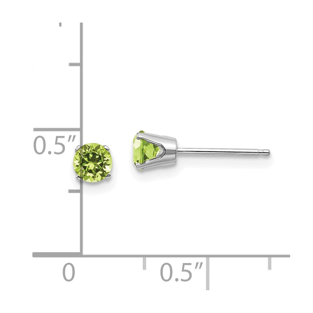 14k White Gold 4mm Round August/Peridot Stud Earrings