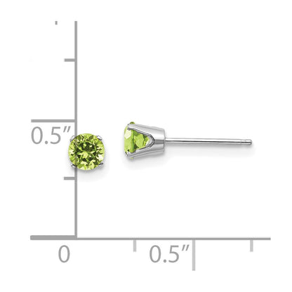 14k White Gold 4mm Round August/Peridot Stud Earrings