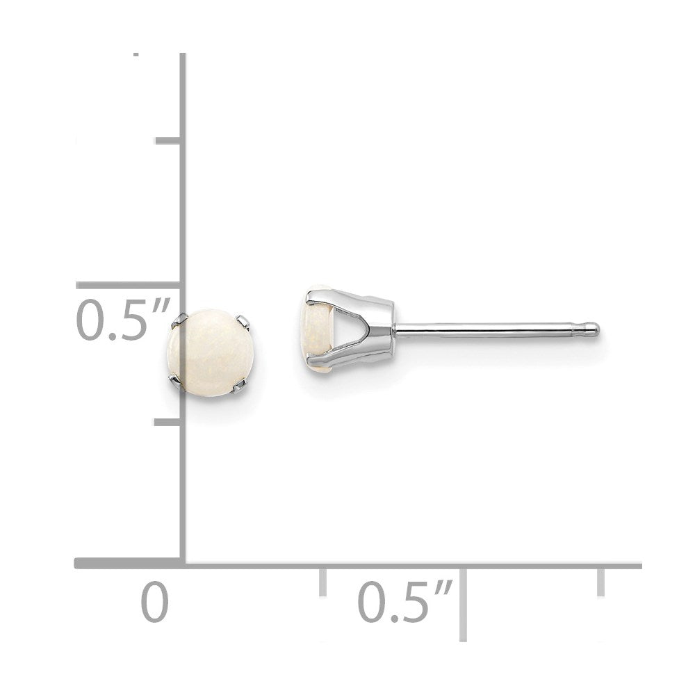 14k White Gold 4mm Round October/Opal Stud Earrings