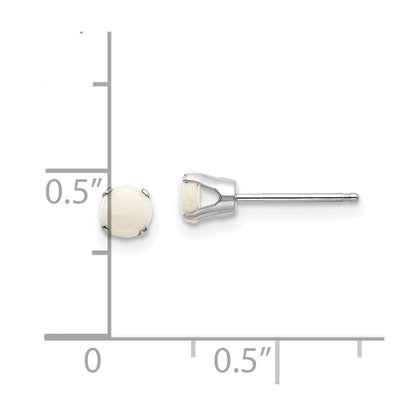 14k White Gold 4mm Round October/Opal Stud Earrings
