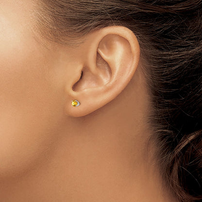 14k White Gold 4mm Round November/Citrine Stud Earrings