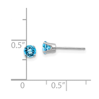 14k White Gold 4mm Round December/Blue Topaz Stud Earrings