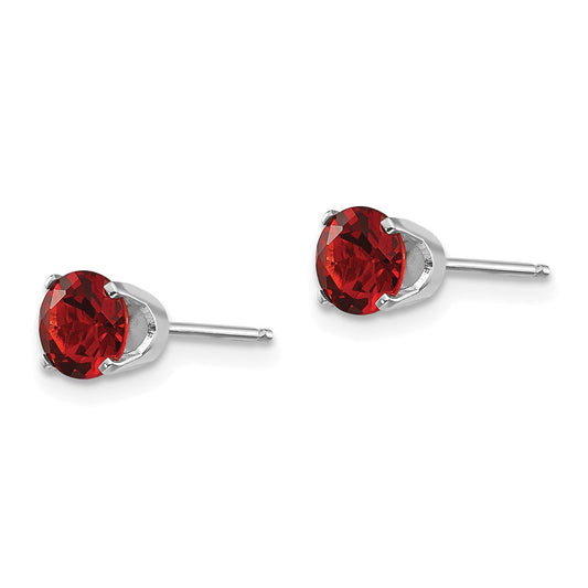 14k White Gold 5mm Round January/Garnet Stud Earrings