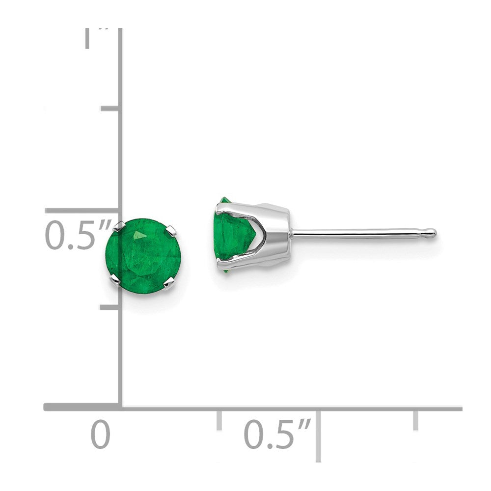 14k White Gold 5mm Round May/Emerald Stud Earrings