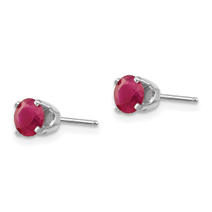 14k White Gold 5mm Round July/Ruby Stud Earrings