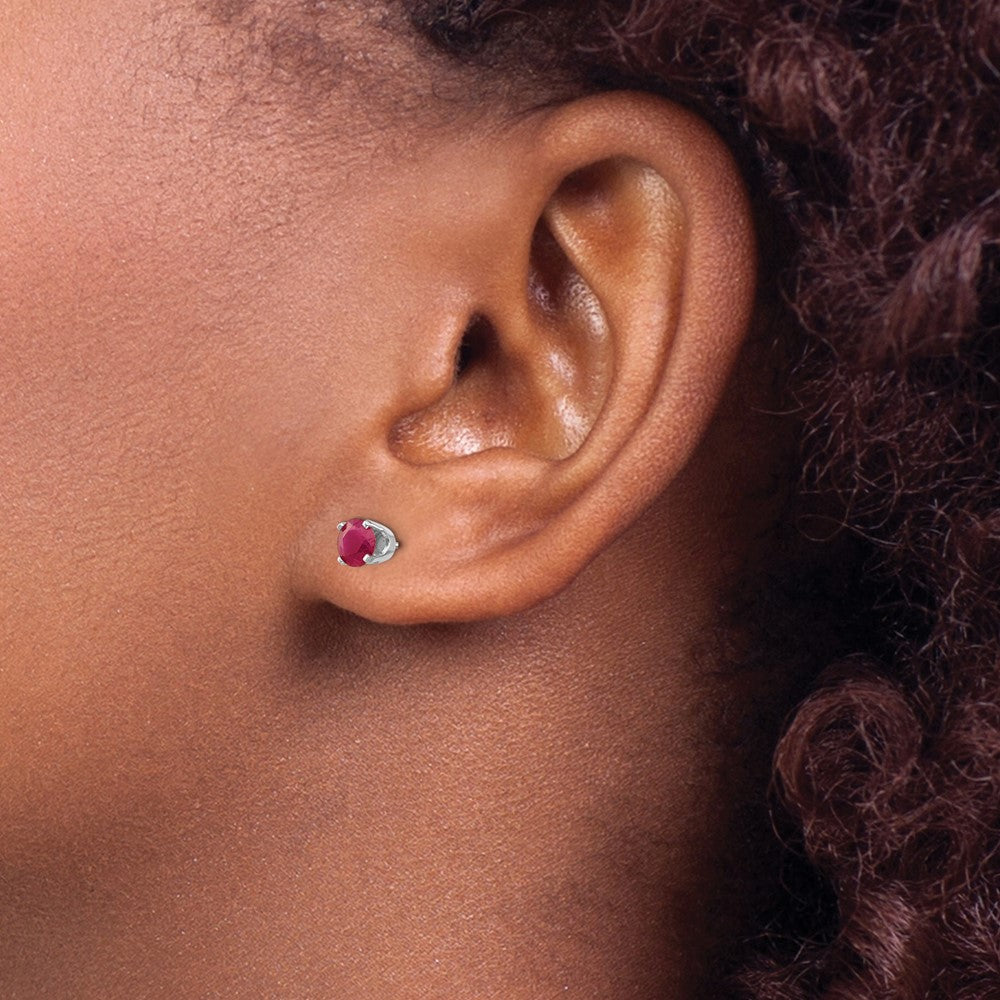 14k White Gold 5mm Round July/Ruby Stud Earrings