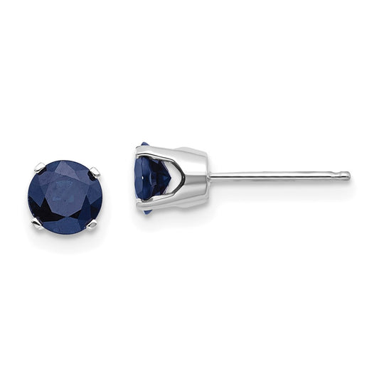 14k White Gold 5mm Round September/Natural Sapphire Stud Earrings
