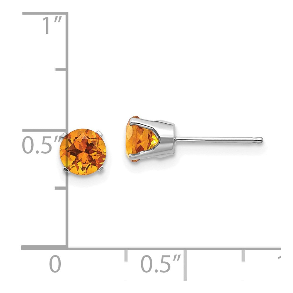 14k White Gold 5mm Round November/Citrine Stud Earrings