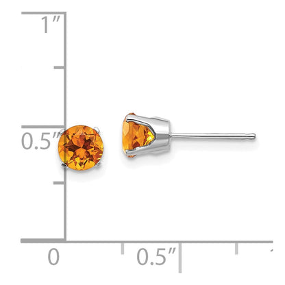 14k White Gold 5mm Round November/Citrine Stud Earrings