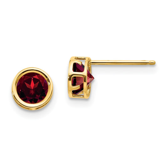 14k 5mm Round Bezel January/Garnet Post Earrings