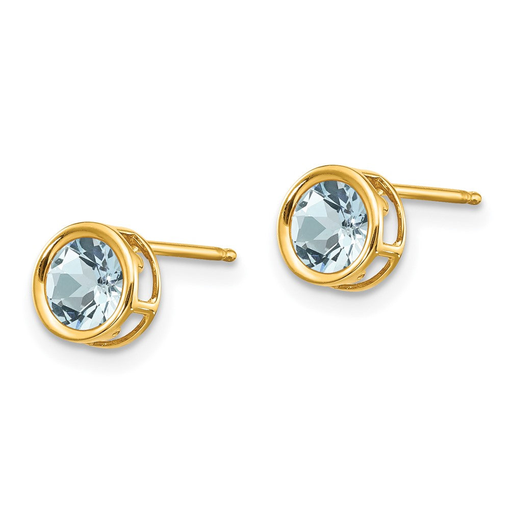 14k 5mm Round Bezel March/Aquamarine Post Earrings