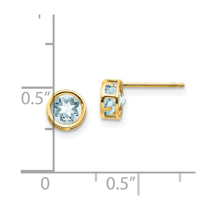 14k 5mm Round Bezel March/Aquamarine Post Earrings