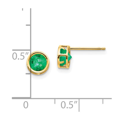 14k 5mm Round Bezel May/Emerald Post Earrings