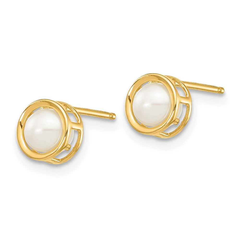 14k 4.5mm Round Bezel June/Freshwater Cultured Pearl Post Earrings