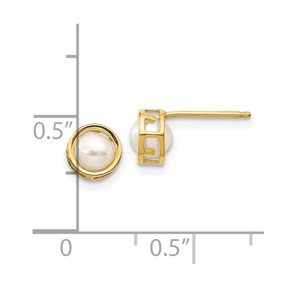 14k 4.5mm Round Bezel June/Freshwater Cultured Pearl Post Earrings