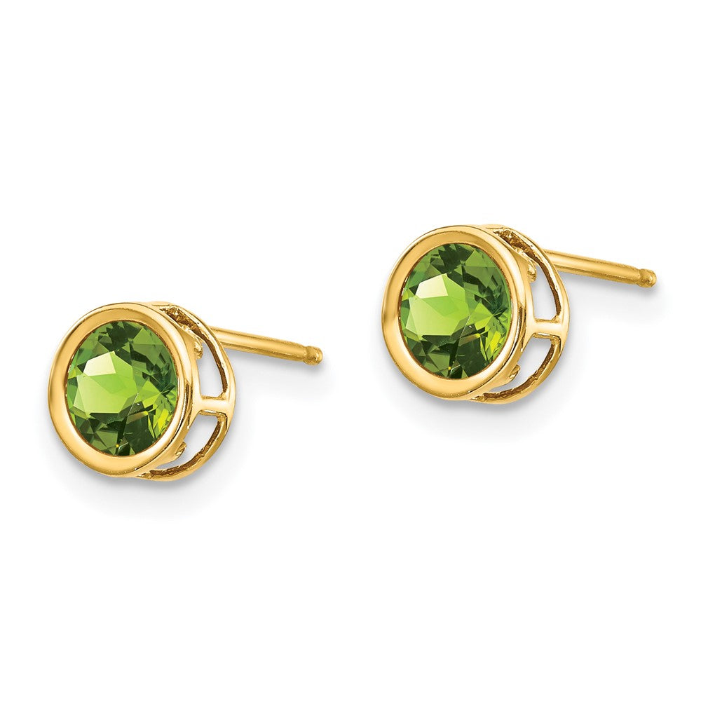 14k 5mm Round Bezel August/Peridot Post Earrings