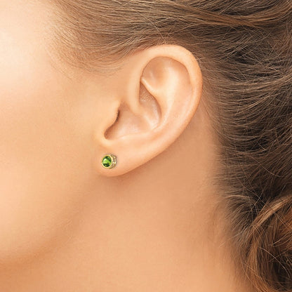 14k 5mm Round Bezel August/Peridot Post Earrings