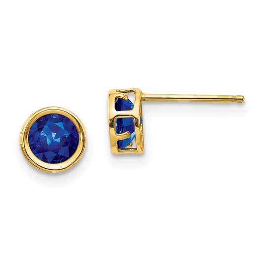 14k 5mm Round Bezel September/Sapphire Post Earrings
