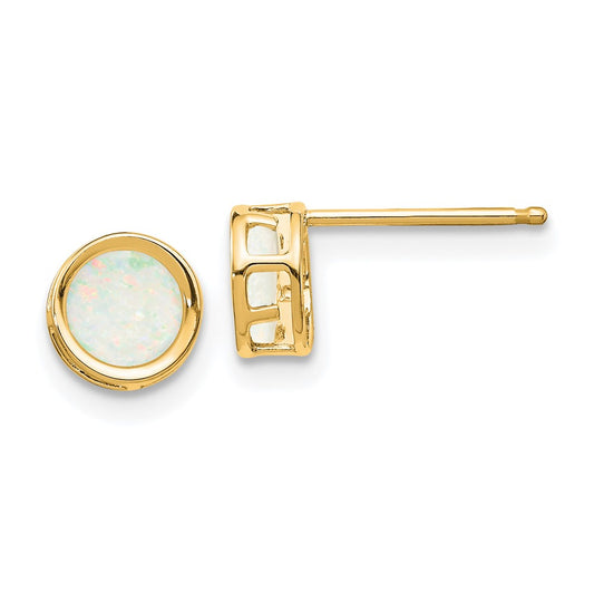 14k 5mm Round Bezel October/Opal Post Earrings