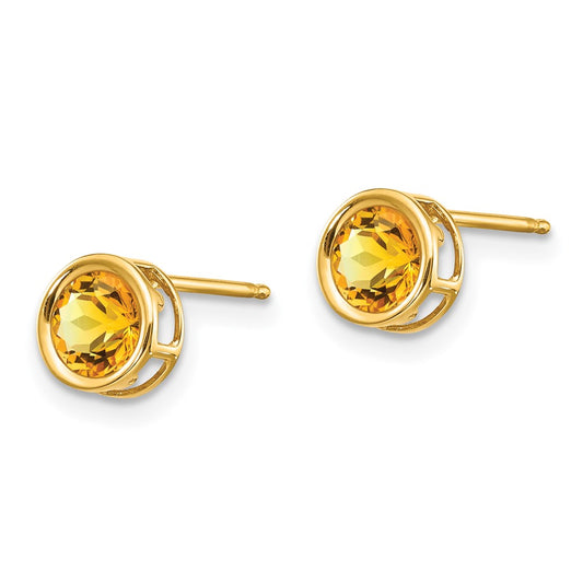 14k 5mm Round Bezel November/Citrine Post Earrings