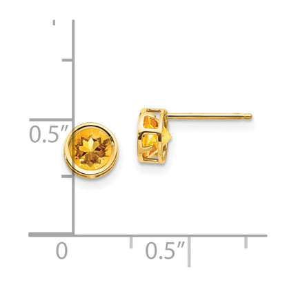 14k 5mm Round Bezel November/Citrine Post Earrings