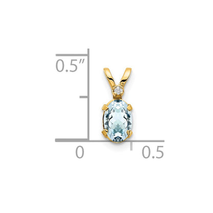 14k Diamond and 6x4 Oval March/Aquamarine Birthstone Pendant