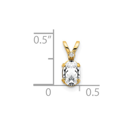 14k Diamond and 6x4 Oval April/White Topaz Birthstone Pendant