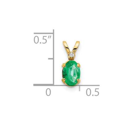 14k Diamond and 6x4 Oval May/Emerald Birthstone Pendant