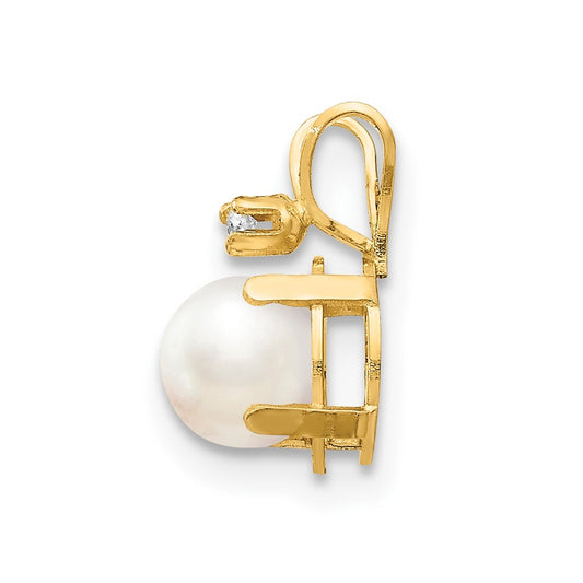 14k Diamond and 4.5mm June/Freshwater Cultured Pearl Birthstone Pendant