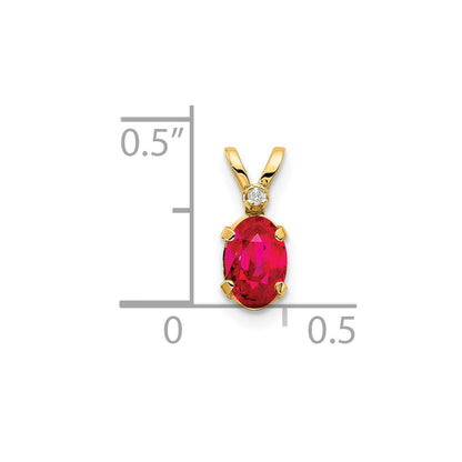 14k Diamond and 6x4 Oval July/Ruby Birthstone Pendant