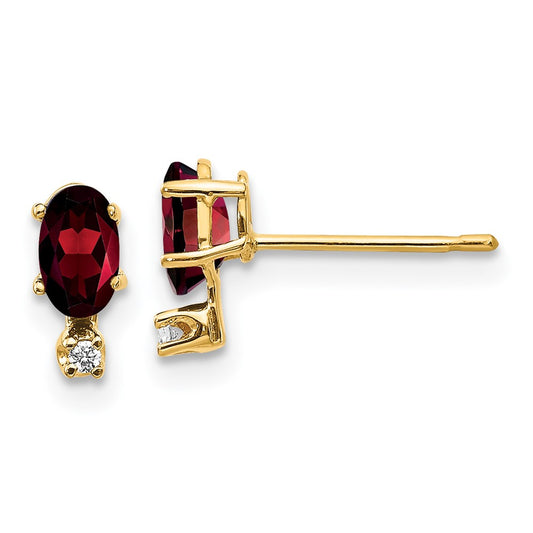 14k Diamond and 5x3 Oval January/Garnet Birthstone Earrings