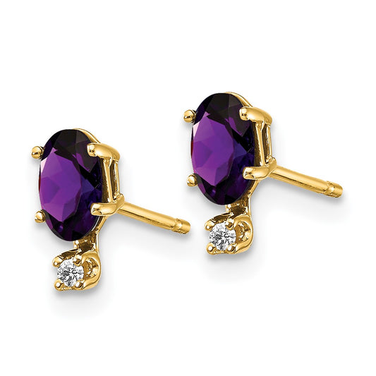 14k Diamond and 5x3 Oval February/Amethyst Birthstone Earrings